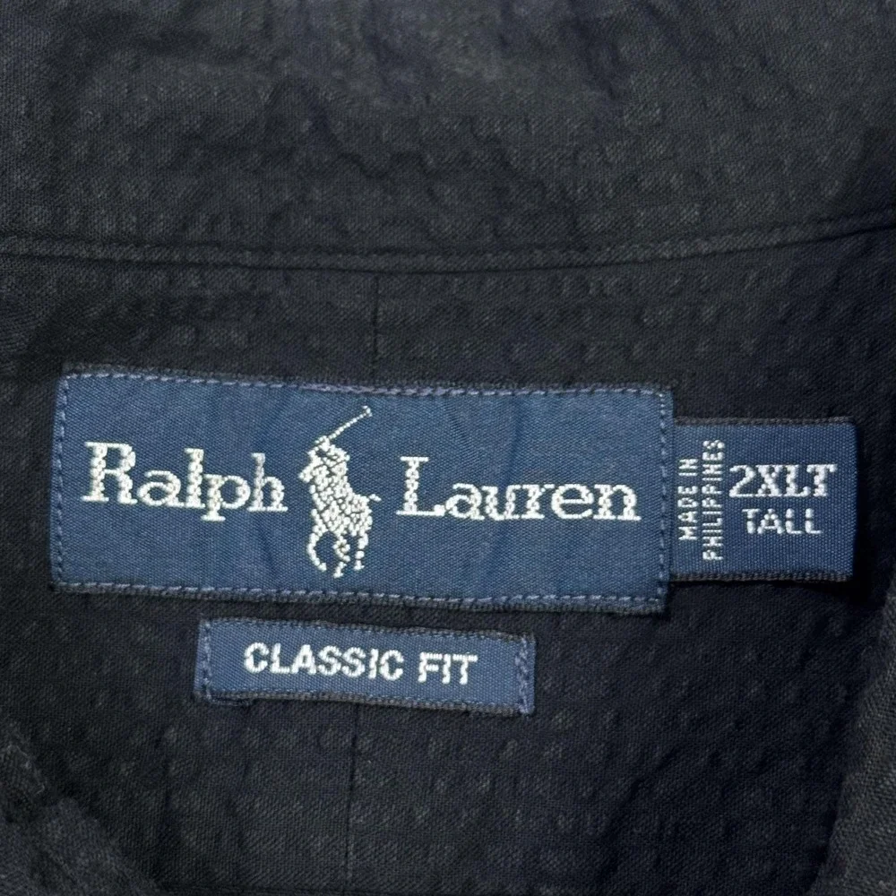 Ralph Lauren Seersucker Button Shirt Mens 2XLT Black Short Sleeve Classic Fit